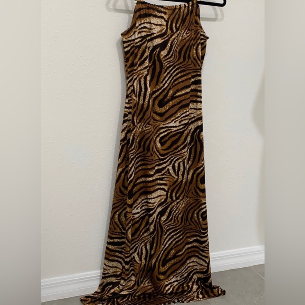 Nina Leonard. Animal print dress with gold chain straps - Picture 2 of 6